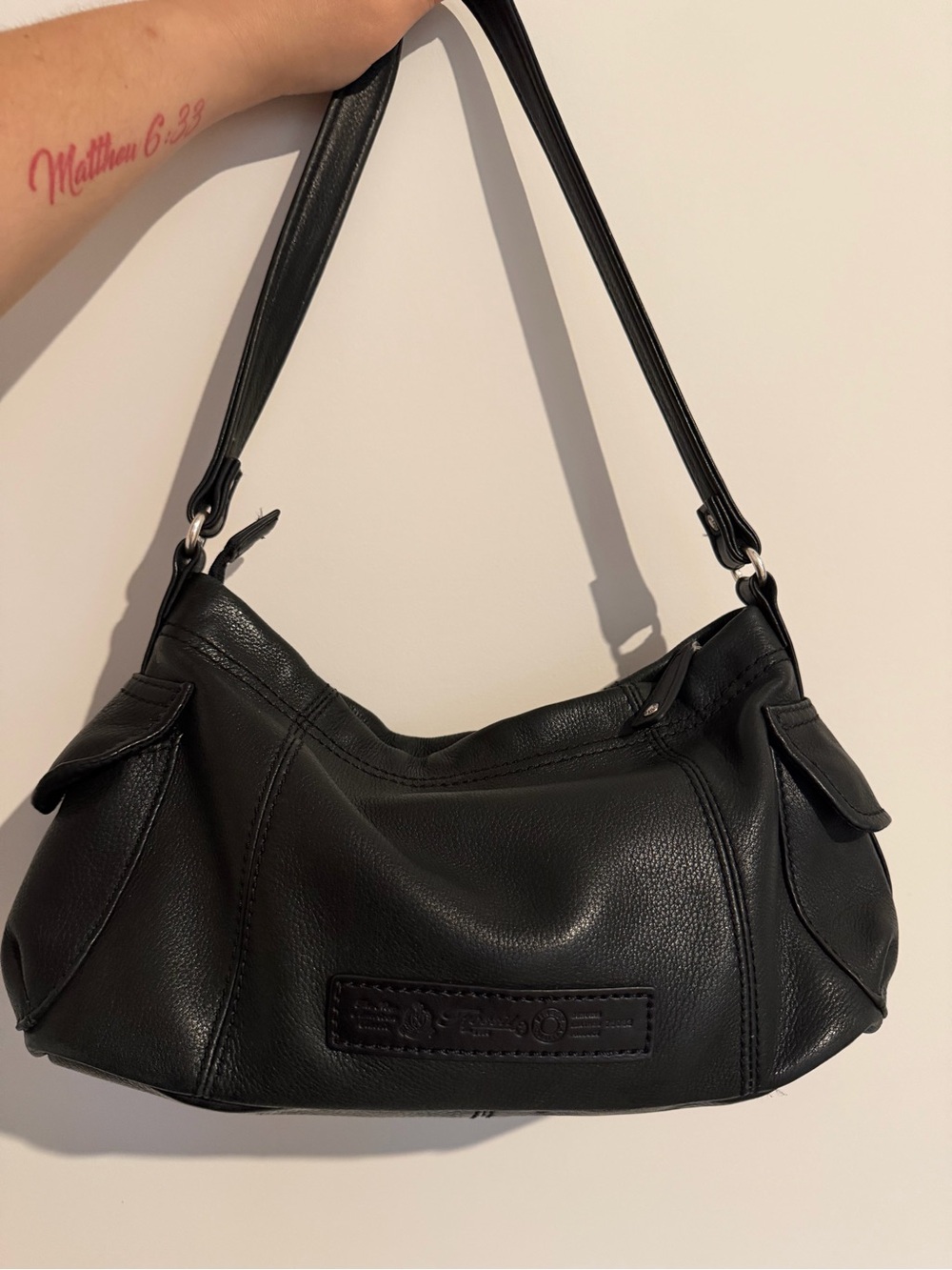 Y2K rare Vintage Fossil Black Leather Shoulder Bag